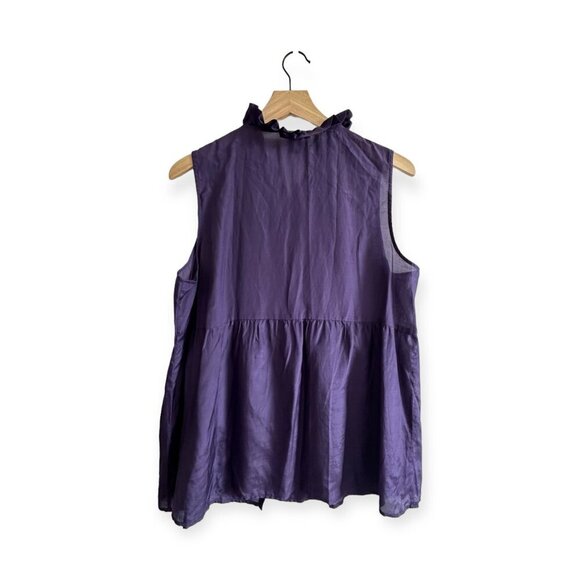 Gap sleeveless blouse with ruffles, Silk/Cotton blend, Size L, Purple - Picture 2 of 12
